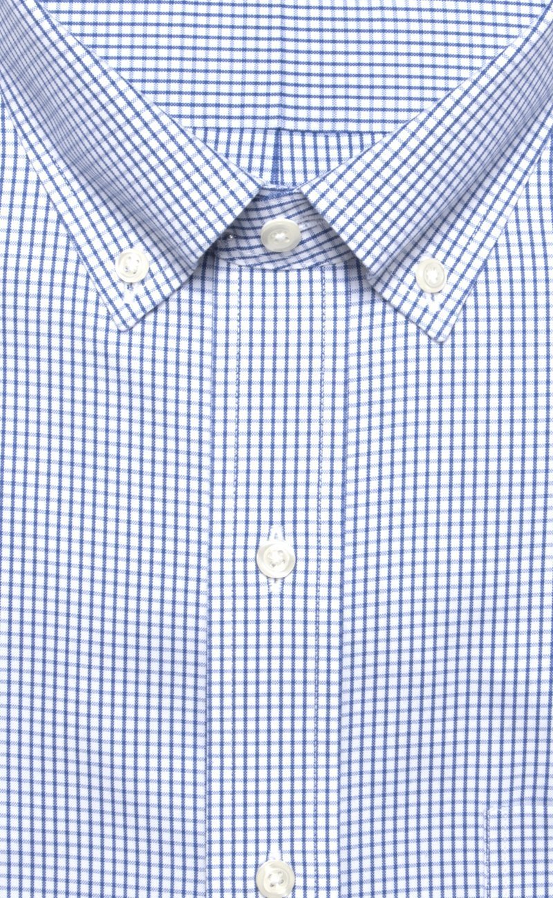 Classic Fit Blue Check Button - Down Collar Supima® Cotton Non - Iron Pinpoint Oxford Dress Shirt (B/T) - Wilkes & Riley, LLC