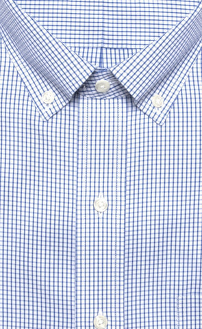 Classic Fit Blue Check Button - Down Collar Supima® Cotton Non - Iron Pinpoint Oxford Dress Shirt (B/T) - Wilkes & Riley, LLC