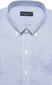 Classic Fit Blue Check Button - Down Collar Supima® Cotton Non - Iron Pinpoint Oxford Dress Shirt (B/T) - Wilkes & Riley, LLC