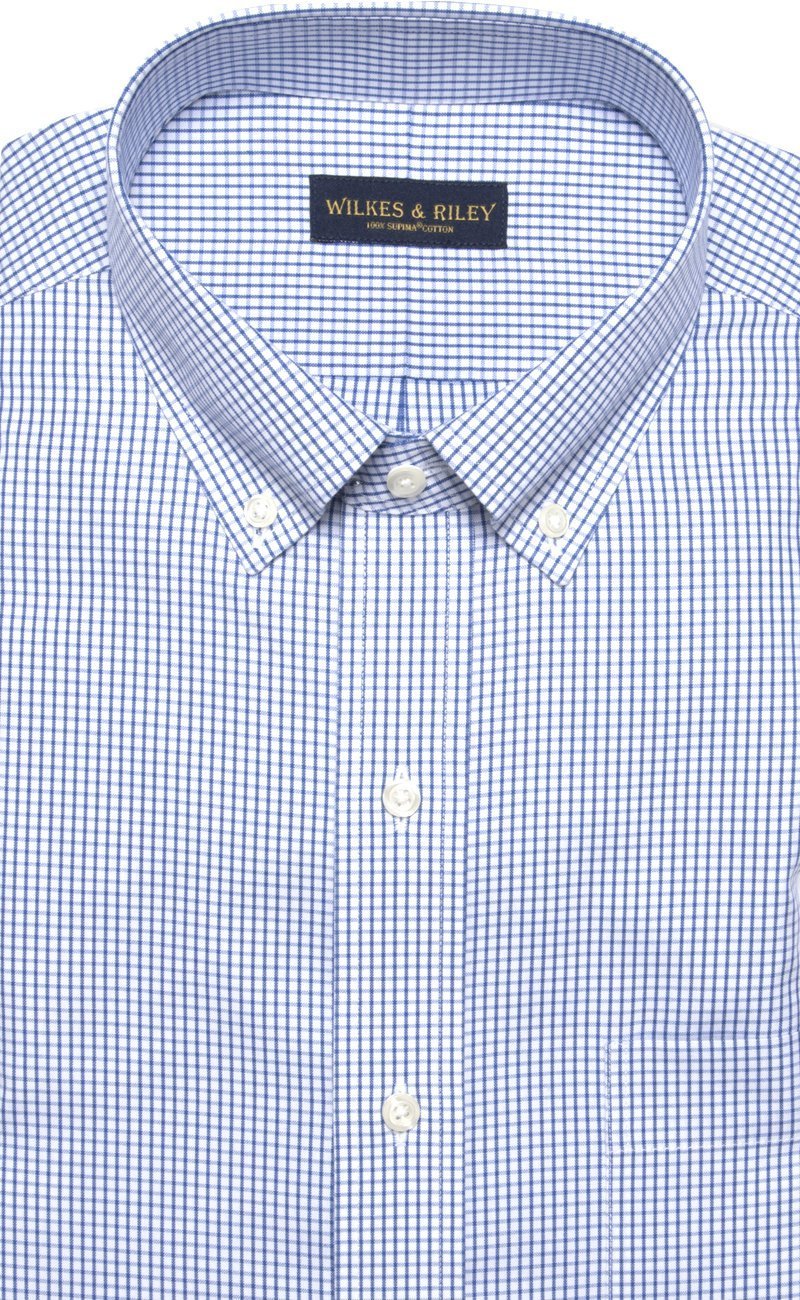 Classic Fit Blue Check Button - Down Collar Supima® Cotton Non - Iron Pinpoint Oxford Dress Shirt (B/T) - Wilkes & Riley, LLC