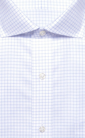 Classic Fit Blue Check English Spread Collar Supima® Cotton Non - Iron Twill Dress Shirt - Wilkes & Riley, LLC