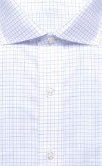 Classic Fit Blue Check English Spread Collar Supima® Cotton Non - Iron Twill Dress Shirt - Wilkes & Riley, LLC