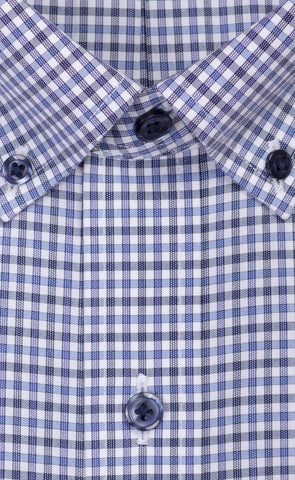 Classic Fit Blue & Dark Grey Check Button - Down Collar Supima® Non - Iron Cotton Broadcloth Sport Shirt - Wilkes & Riley, LLC
