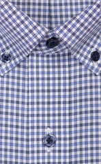 Classic Fit Blue & Dark Grey Check Button - Down Collar Supima® Non - Iron Cotton Broadcloth Sport Shirt - Wilkes & Riley, LLC