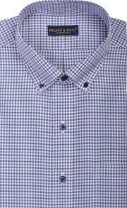 Classic Fit Blue & Dark Grey Check Button - Down Collar Supima® Non - Iron Cotton Broadcloth Sport Shirt (B/T) - Wilkes & Riley, LLC