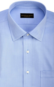 Classic Fit Blue Herringbone Spread Collar Supima® Cotton Non - Iron Dress Shirt (B/T) - Wilkes & Riley, LLC