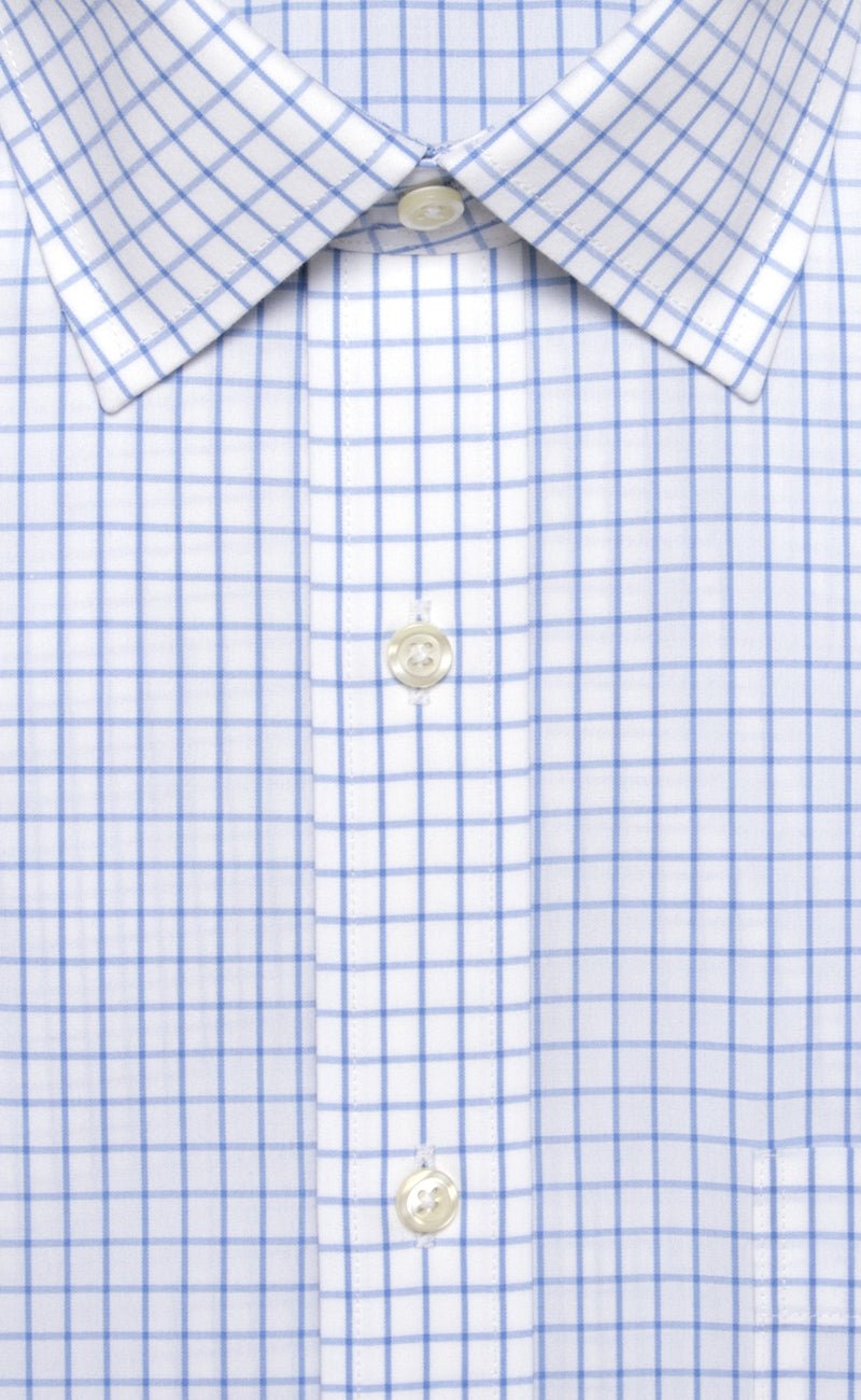 Classic Fit Blue Large Check Spread Collar Supima® Cotton Non - Iron Broadcloth Dress Shirt - Wilkes & Riley, LLC