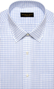 Classic Fit Blue Large Check Spread Collar Supima® Cotton Non - Iron Broadcloth Dress Shirt - Wilkes & Riley, LLC