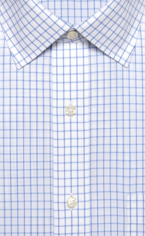 Classic Fit Blue Large Check Spread Collar Supima® Cotton Non - Iron Broadcloth Dress Shirt (B/T) - Wilkes & Riley, LLC