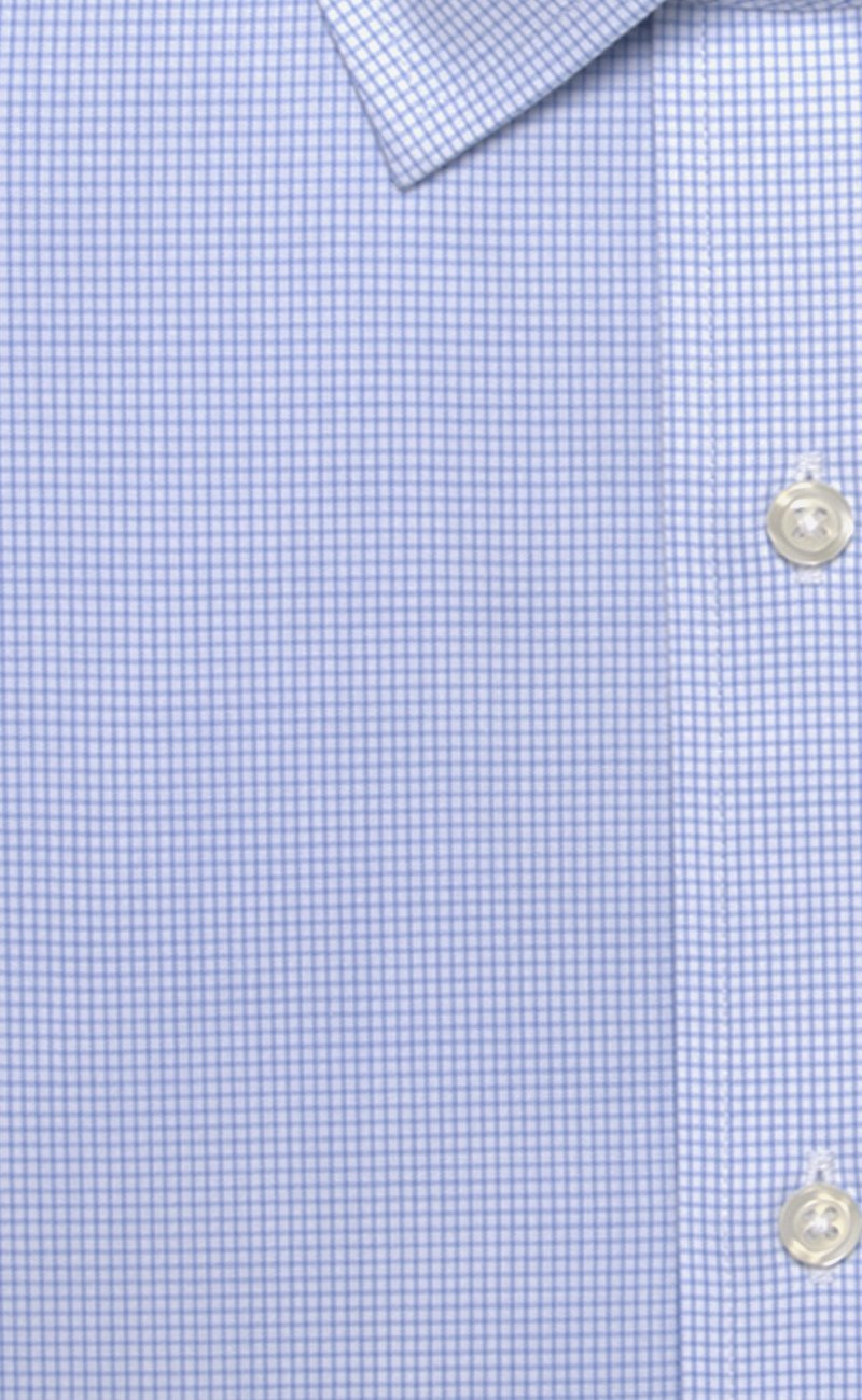 Classic Fit Blue Mini Check Spread Collar Supima® Cotton Non - Iron Broadcloth Dress Shirt (B/T) - Wilkes & Riley, LLC