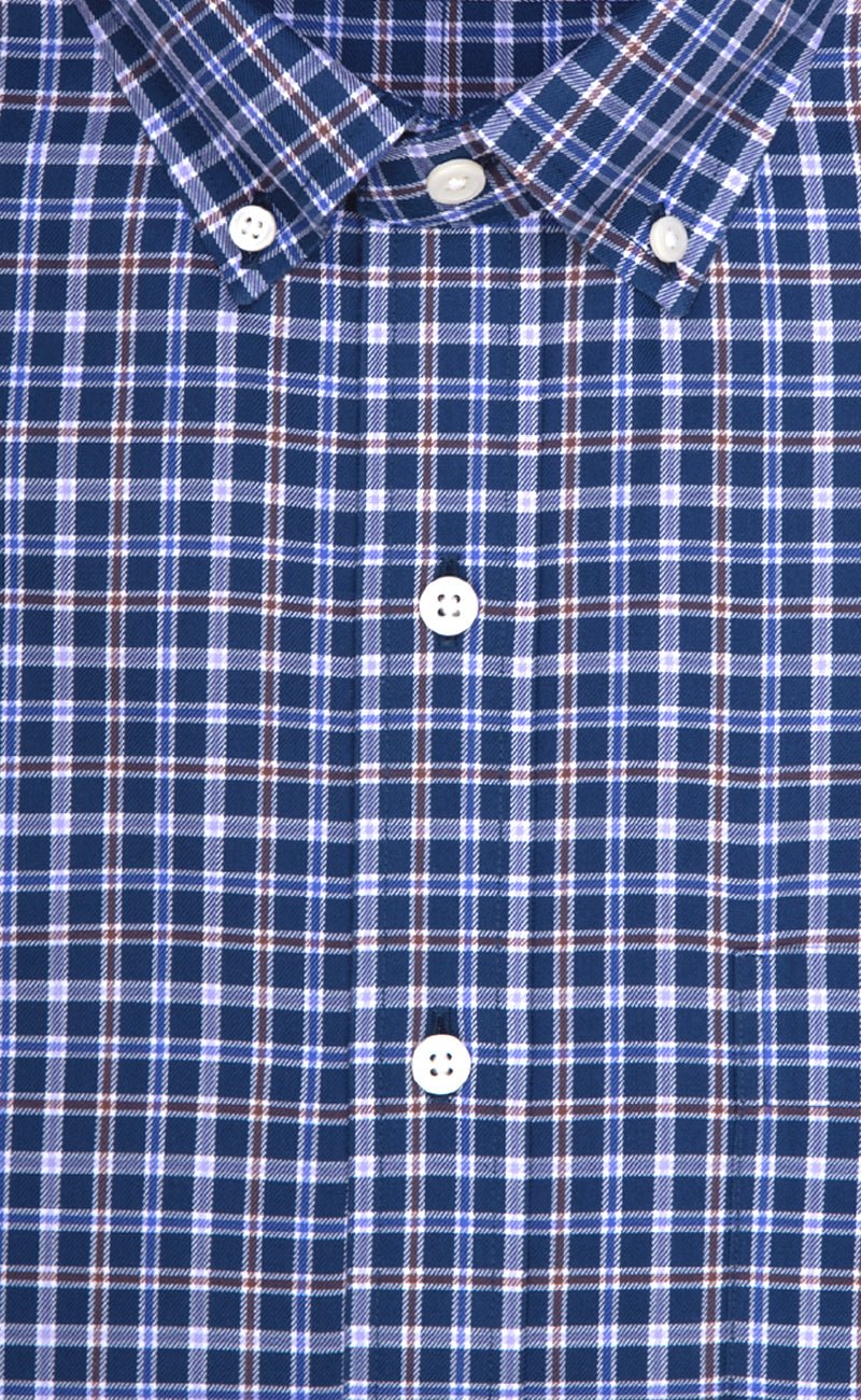 Classic Fit Blue Multi Plaid Twill Button - Down Collar Supima® Cotton Non - Iron Sport Shirt - Wilkes & Riley, LLC