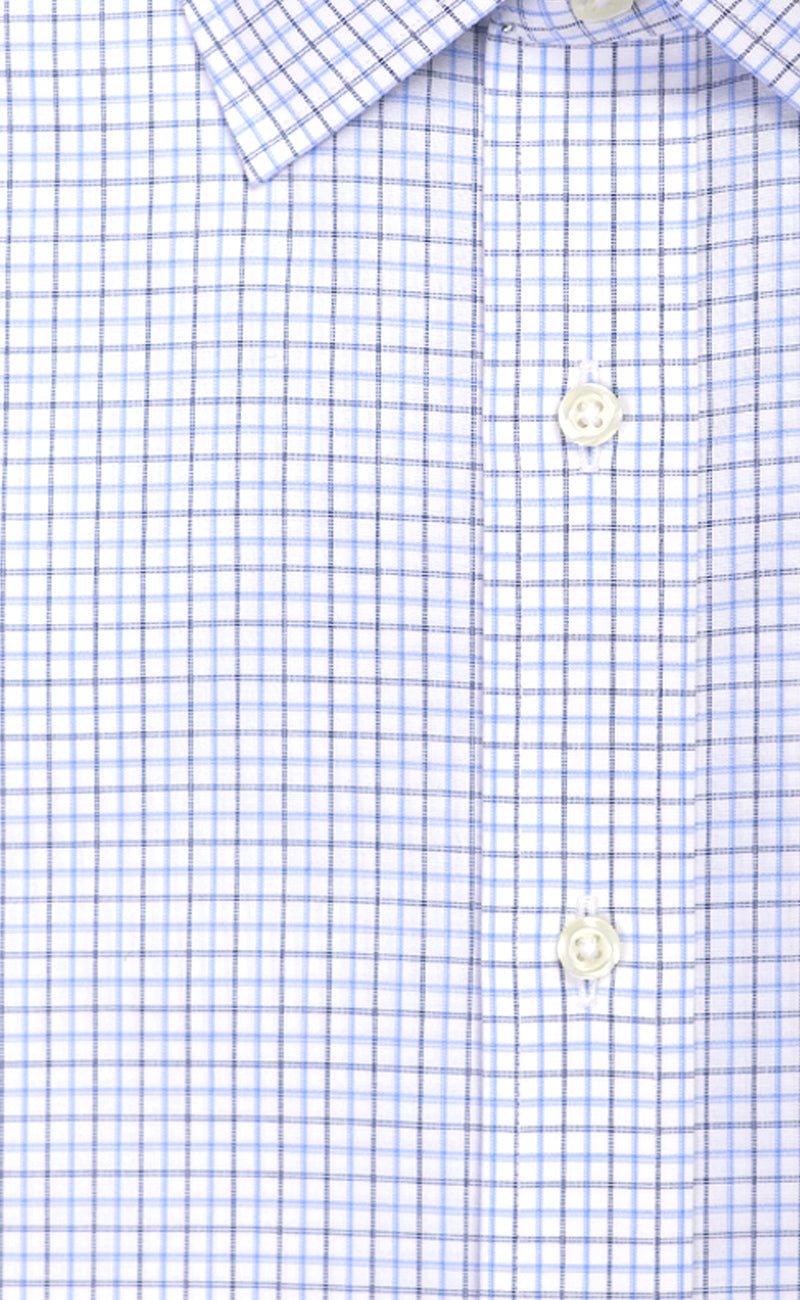 Classic Fit Blue / Navy Check Spread Collar Supima® Cotton Non - Iron Broadcloth Dress Shirt - Wilkes & Riley, LLC