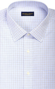 Classic Fit Blue / Navy Check Spread Collar Supima® Cotton Non - Iron Broadcloth Dress Shirt - Wilkes & Riley, LLC