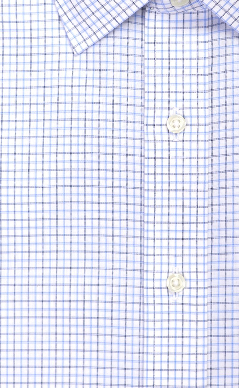 Classic Fit Blue / Navy Check Spread Collar Supima® Cotton Non - Iron Broadcloth Dress Shirt (B/T) - Wilkes & Riley, LLC