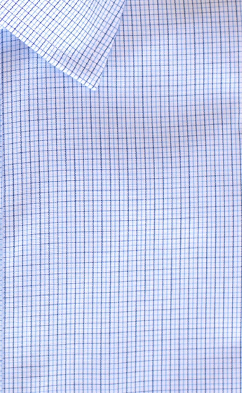 Classic Fit Blue / Navy Microcheck Spread Collar Supima® Cotton Non - Iron Broadcloth Dress Shirt - Wilkes & Riley, LLC
