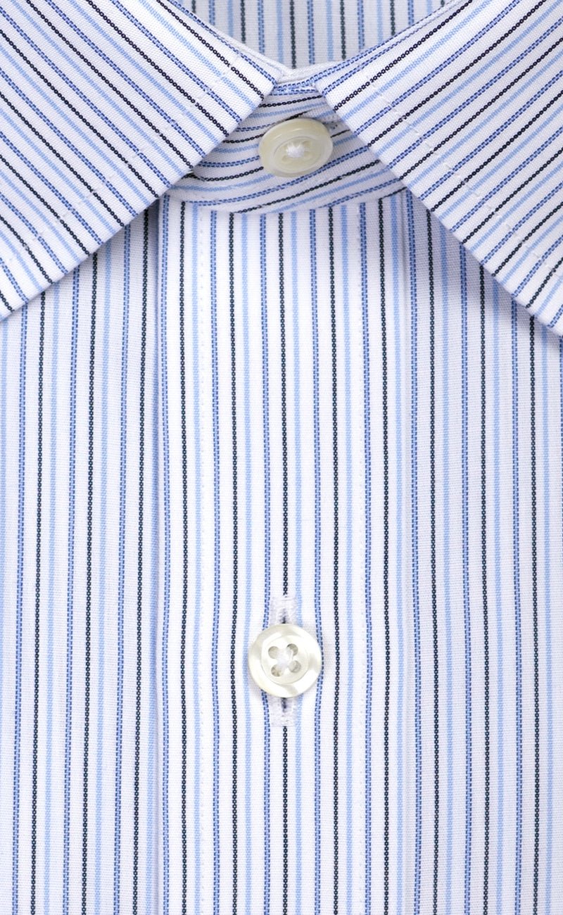 Classic Fit Blue & Navy Multi Stripe Spread Collar Supima® Cotton Non - Iron Broadcloth Dress Shirt - Wilkes & Riley, LLC