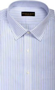 Classic Fit Blue & Navy Multi Stripe Spread Collar Supima® Cotton Non - Iron Broadcloth Dress Shirt - Wilkes & Riley, LLC