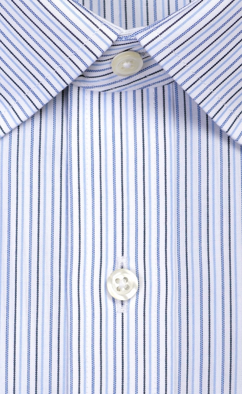 Classic Fit Blue & Navy Multi Stripe Spread Collar Supima® Cotton Non - Iron Broadcloth Dress Shirt (B/T) - Wilkes & Riley, LLC