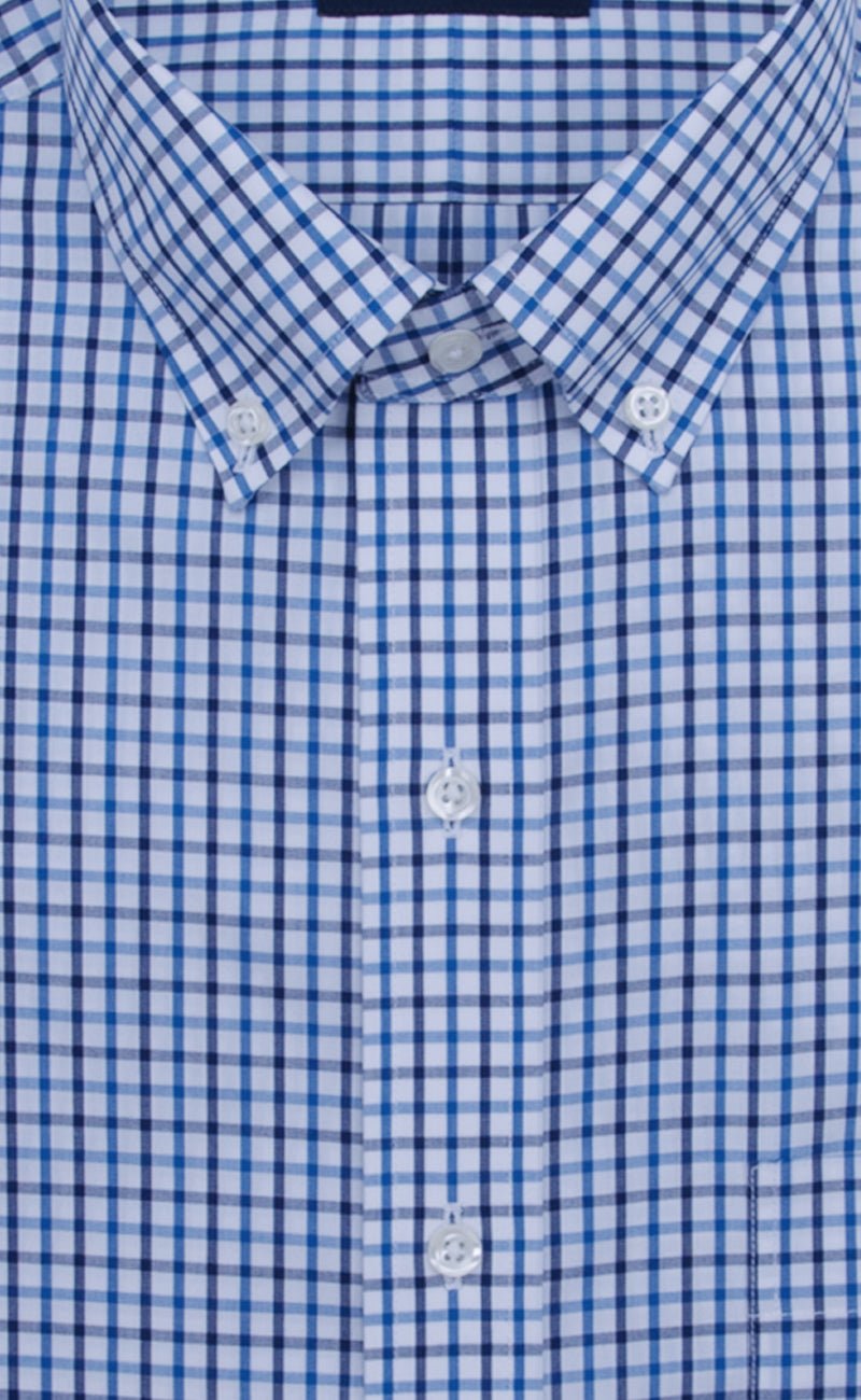Classic Fit Blue / Navy Tattersall Button - Down Collar Supima® Cotton Non - Iron Broadcloth Sport Shirt - Wilkes & Riley, LLC