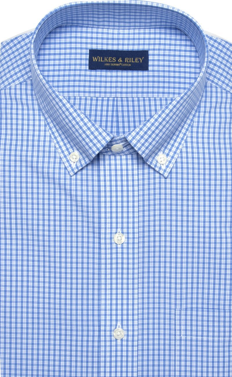 Classic Fit Blue Plaid Button - Down Collar Supima® Cotton Non - Iron Broadcloth Dress Shirt (B/T) - Wilkes & Riley, LLC