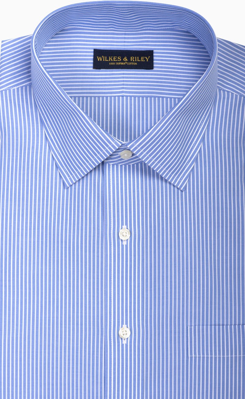 Classic Fit Blue Reverse Stripe Spread Collar Supima® Cotton Non - Iron broadcloth Dress Shirt - Wilkes & Riley, LLC