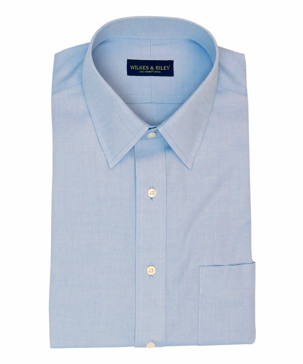 Classic Fit Blue Solid Point Collar Supima® Cotton Non - Iron Pinpoint Oxford Dress Shirt (B/T) - Wilkes & Riley, LLC
