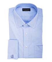 Classic Fit Blue Solid Spread Collar French Cuff Supima® Cotton Non - Iron Pinpoint Oxford Dress Shirt - Wilkes & Riley, LLC