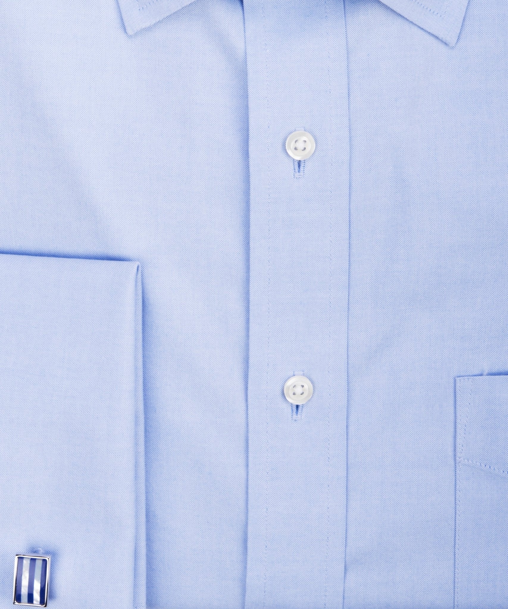 Classic Fit Blue Solid Spread Collar French Cuff Supima® Cotton Non - Iron Pinpoint Oxford Dress Shirt - Wilkes & Riley, LLC