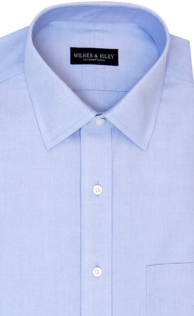 Classic Fit Blue Solid Spread Collar Supima® Cotton Non - Iron Pinpoint Oxford Dress Shirt - Wilkes & Riley, LLC