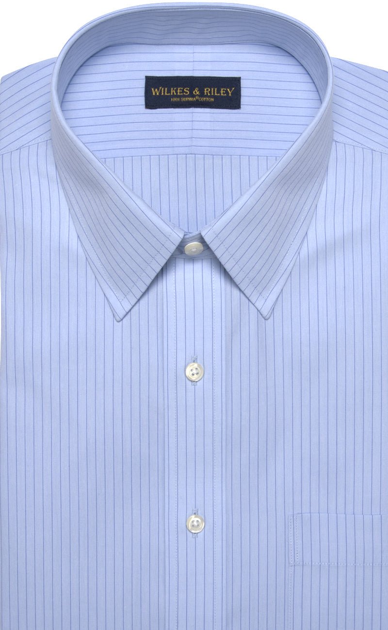 Classic Fit Blue Stripe Point Collar Supima® Cotton Non - Iron Broadcloth Dress Shirt - Wilkes & Riley, LLC