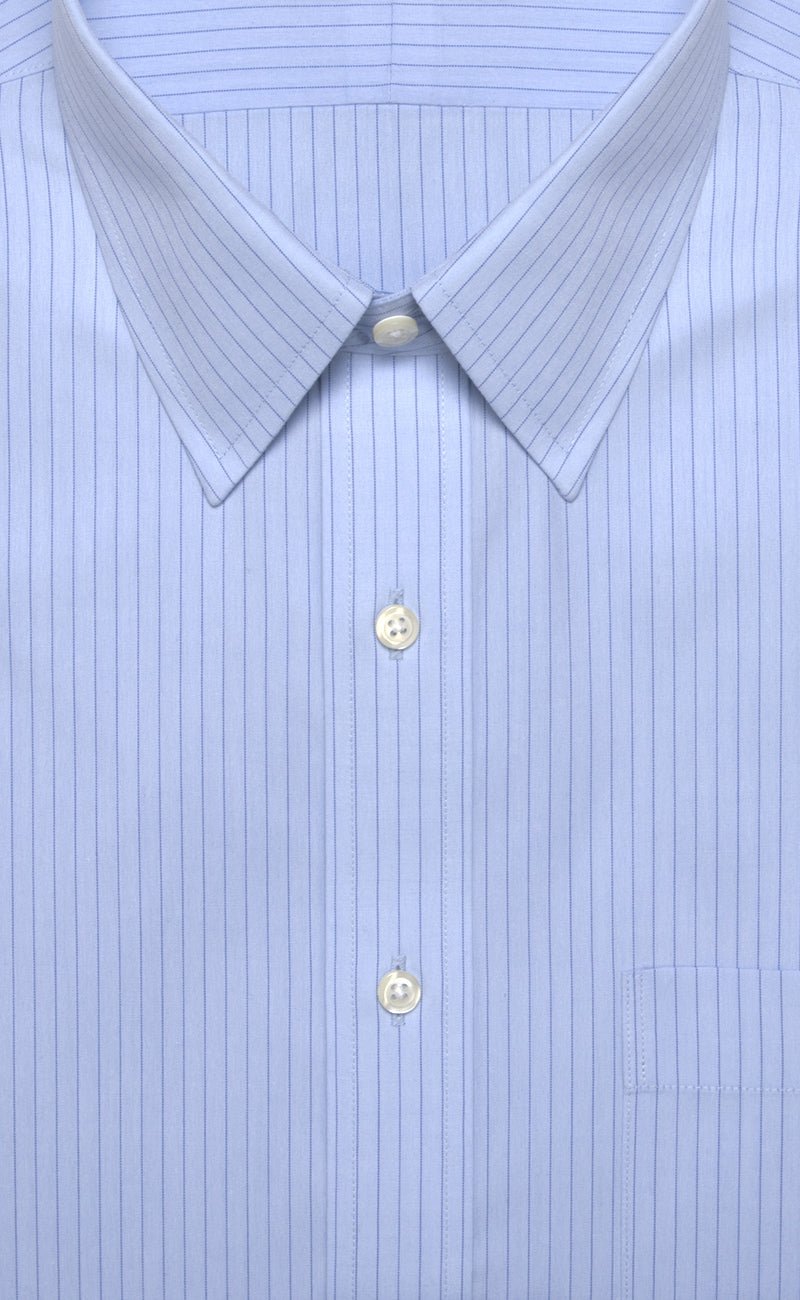 Classic Fit Blue Stripe Point Collar Supima® Cotton Non - Iron Broadcloth Dress Shirt - Wilkes & Riley, LLC