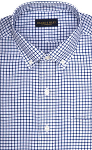 Classic Fit Blue Twill Check Button - Down Collar Supima® Cotton Non - Iron Sport Shirt - Wilkes & Riley, LLC