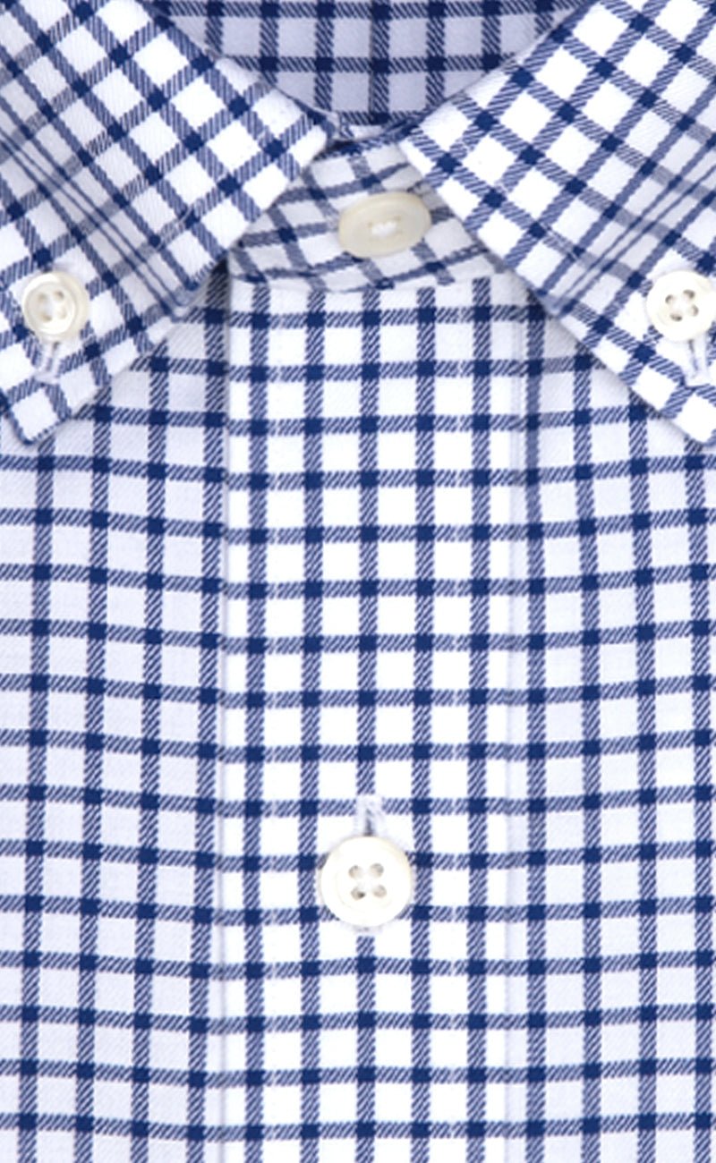 Classic Fit Blue Twill Check Button - Down Collar Supima® Cotton Non - Iron Sport Shirt - Wilkes & Riley, LLC