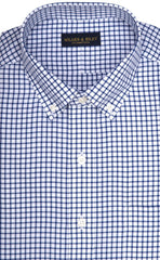 Classic Fit Blue Twill Check Button - Down Collar Supima® Cotton Non - Iron Sport Shirt (B/T) - Wilkes & Riley, LLC