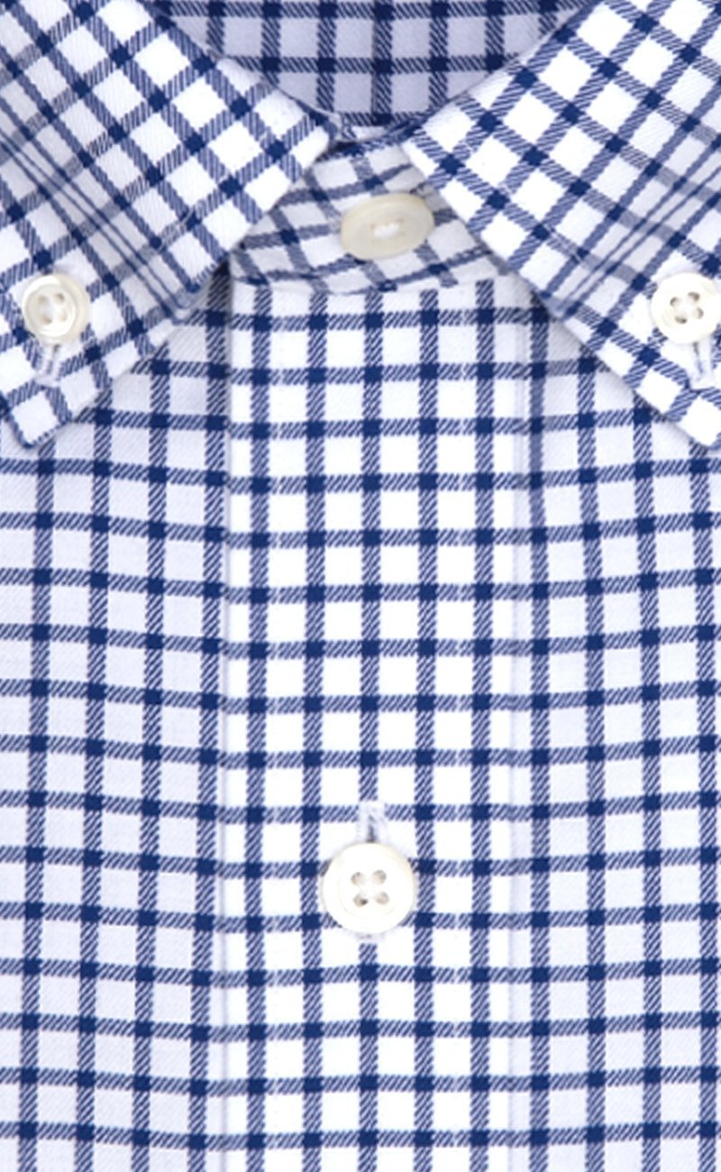 Classic Fit Blue Twill Check Button - Down Collar Supima® Cotton Non - Iron Sport Shirt (B/T) - Wilkes & Riley, LLC