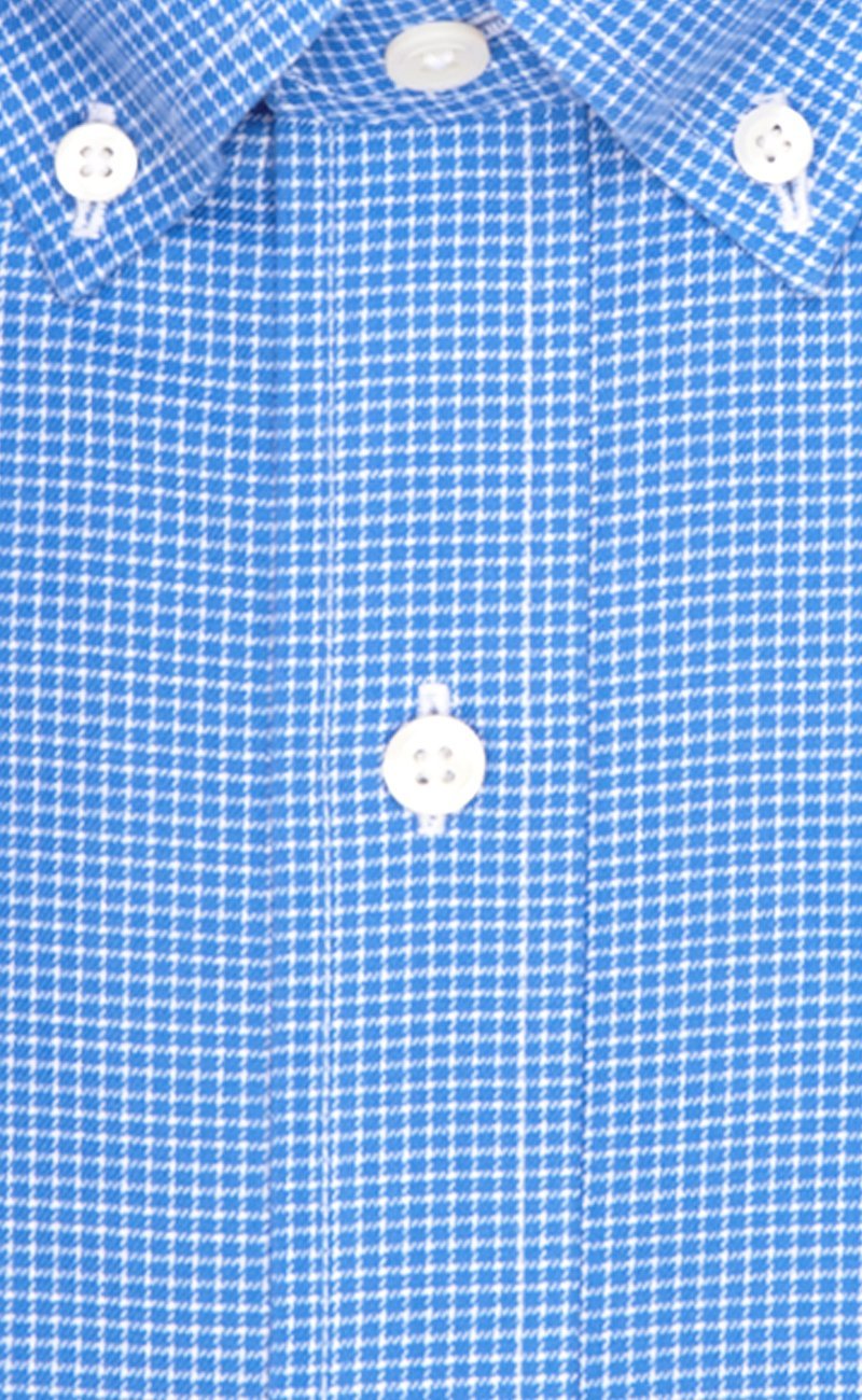 Classic Fit Blue Twill Mini Check Button - Down Collar Supima® Cotton Non - Iron Sport Shirt (B/T) - Wilkes & Riley, LLC