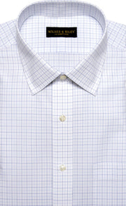 Classic Fit Blue/Lt Blue Tattersall Spread Collar Supima® Cotton Non - Iron Broadcloth Dress Shirt - Wilkes & Riley, LLC
