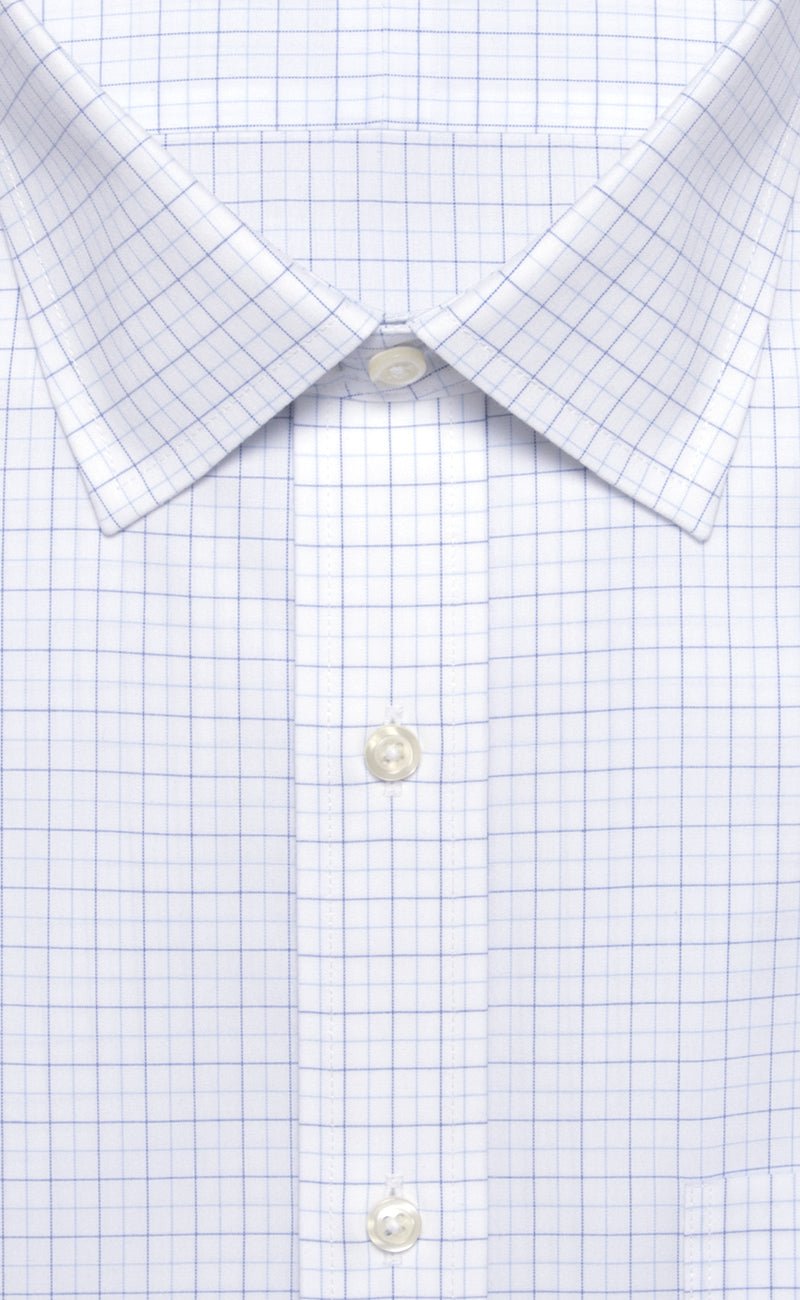 Classic Fit Blue/Lt Blue Tattersall Spread Collar Supima® Cotton Non - Iron Broadcloth Dress Shirt - Wilkes & Riley, LLC