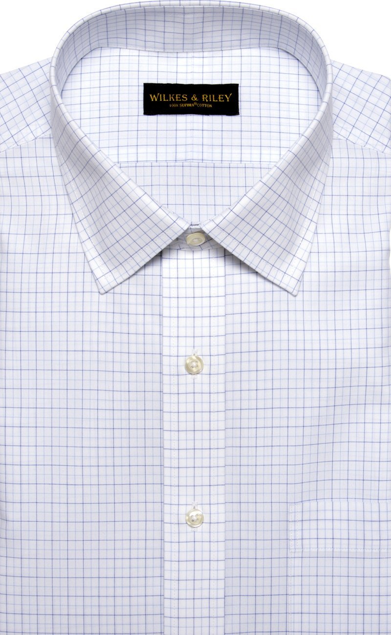Classic Fit Blue/Lt Blue Tattersall Spread Collar Supima® Cotton Non - Iron Broadcloth Dress Shirt (B/T) - Wilkes & Riley, LLC