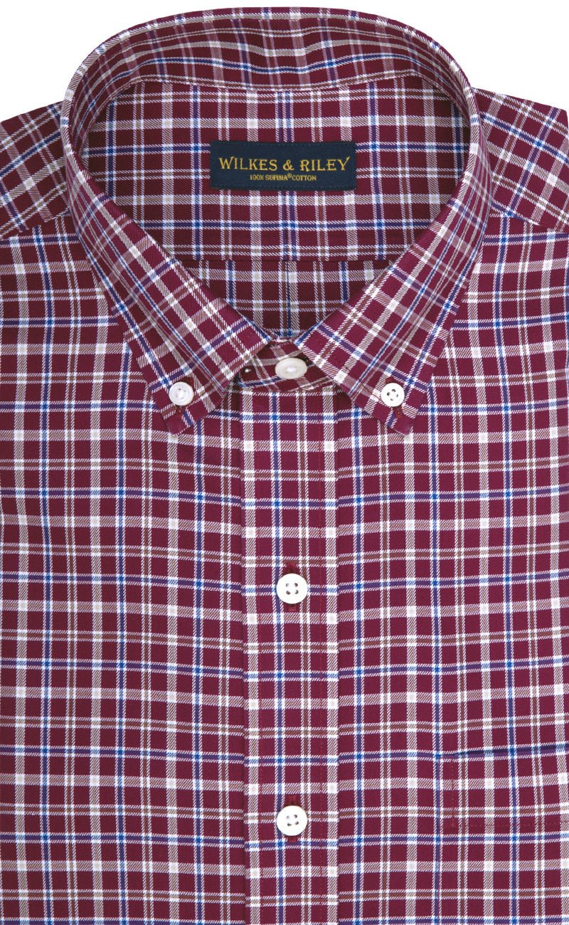 Classic Fit Burgundy Multi Plaid Twill Button - Down Collar Supima® Cotton Non - Iron Sport Shirt - Wilkes & Riley, LLC