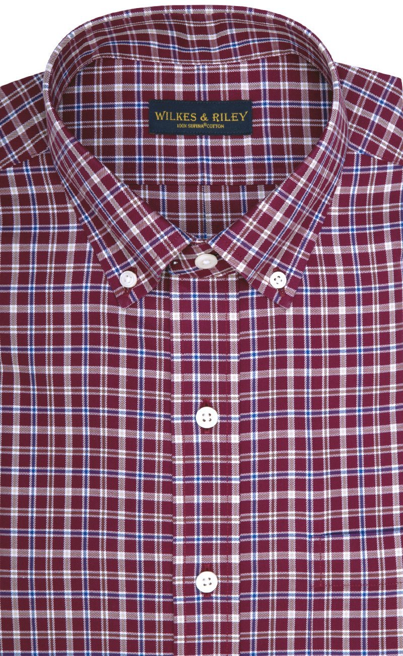 Classic Fit Burgundy Multi Plaid Twill Button - Down Collar Supima® Cotton Non - Iron Sport Shirt (B/T) - Wilkes & Riley, LLC