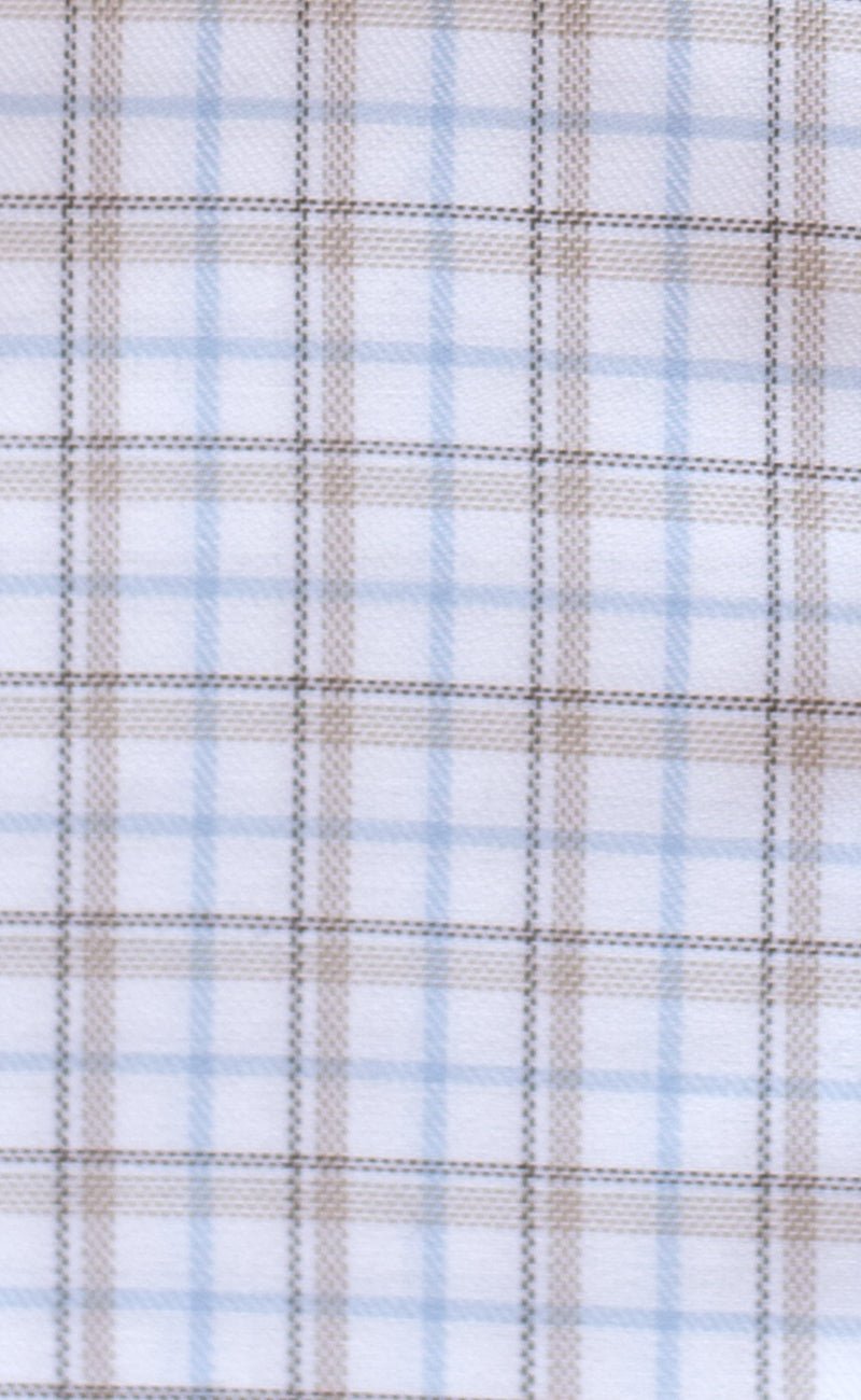 Classic Fit Camel / Sky Twill Plaid Button - Down Collar Supima® Cotton Non - Iron Sport Shirt - Wilkes & Riley, LLC