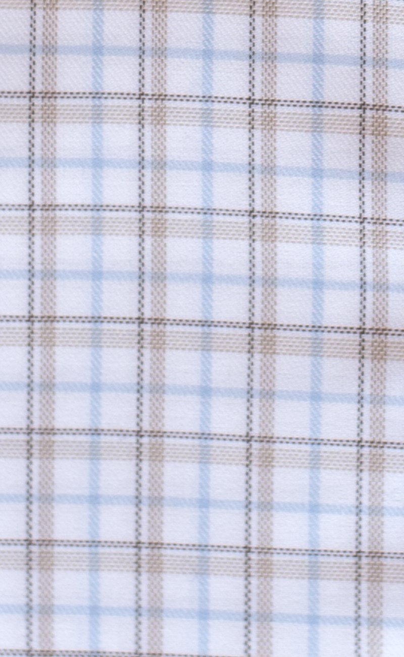 Classic Fit Camel / Sky Twill Plaid Button - Down Collar Supima® Cotton Non - Iron Sport Shirt (B/T) - Wilkes & Riley, LLC