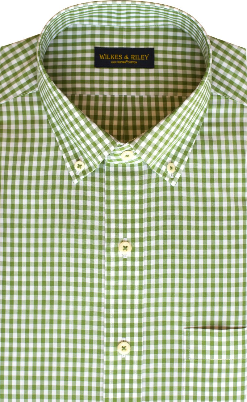 Classic Fit Green Gingham Button - Down Collar Supima® Non - Iron Cotton Broadcloth Sport Shirt - Wilkes & Riley, LLC