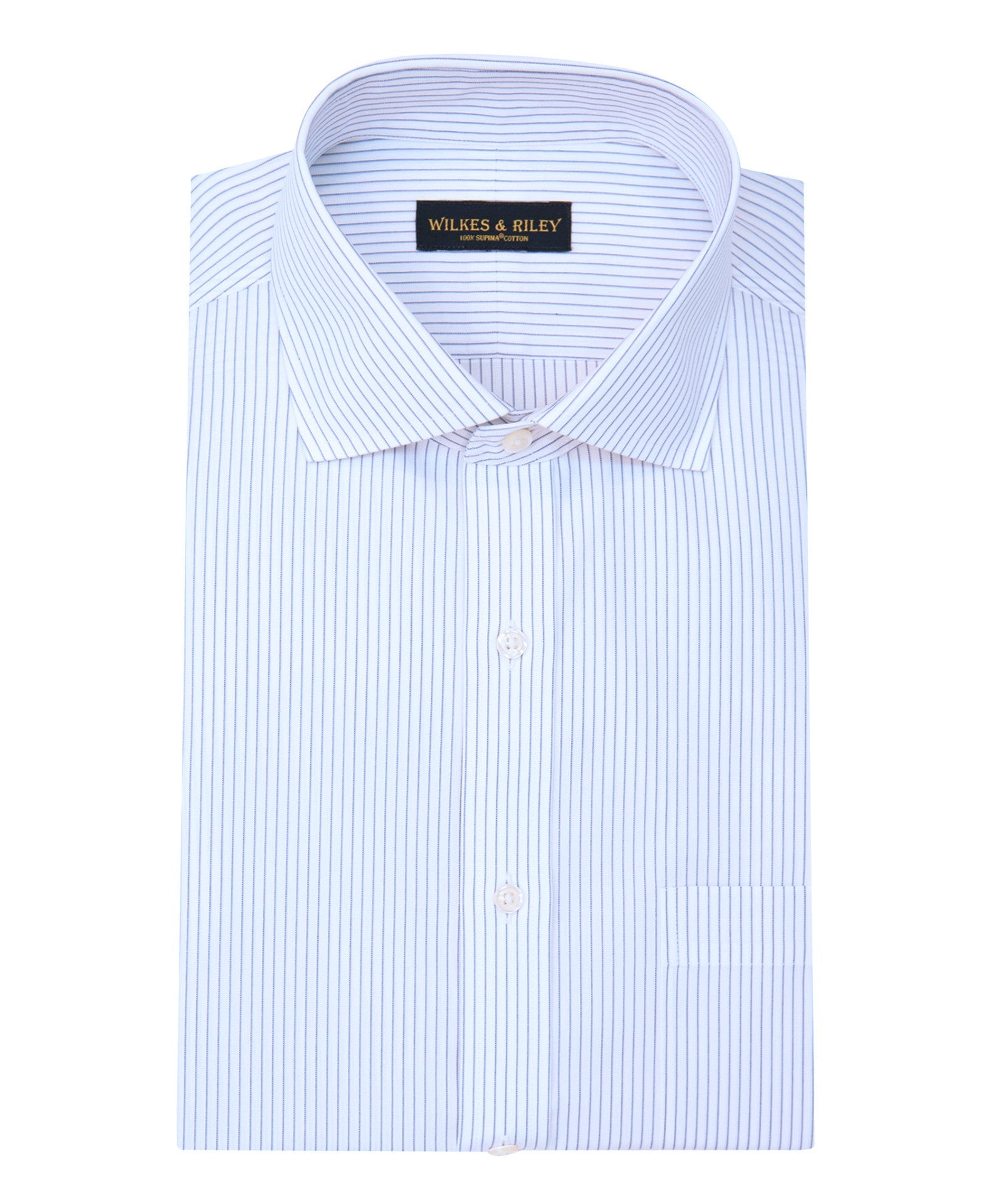 Classic Fit Grey Stripe English Spread Collar Supima® Cotton Non - Iron broadcloth Dress Shirt - Wilkes & Riley, LLC