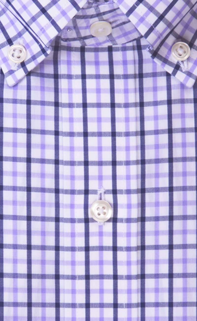 Classic Fit Lavender / Navy Tattersall Button - Down Collar Supima® Cotton Non - Iron Broadcloth Sport Shirt (B/T) - Wilkes & Riley, LLC