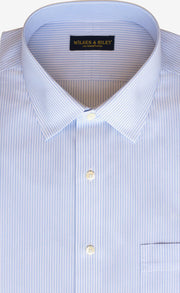 Classic Fit Light Blue End On End Stripe Spread Collar Supima® Cotton Non - Iron broadcloth Dress Shirt - Wilkes & Riley, LLC