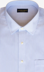Classic Fit Light Blue End On End Stripe Spread Collar Supima® Cotton Non - Iron broadcloth Dress Shirt (B/T) - Wilkes & Riley, LLC