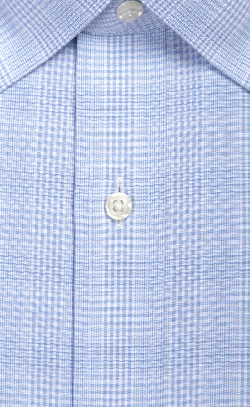 Classic Fit Light Blue Glen Plaid Spread Collar Supima® Cotton Non - Iron Broadcloth Dress Shirt - Wilkes & Riley, LLC