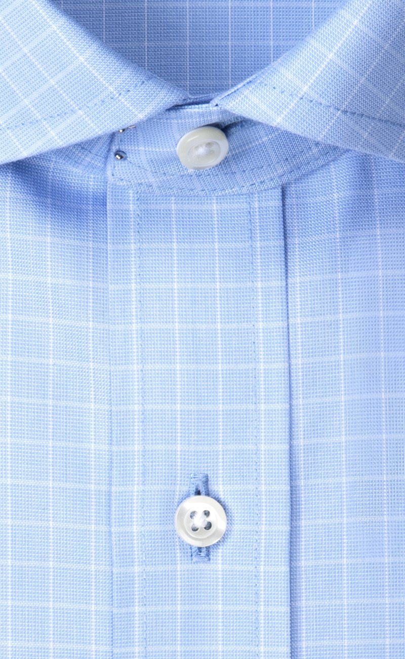 Classic Fit Light Blue Ground Check English Spread Collar Supima® Cotton Non - Iron Pinpoint Oxford Dress Shirt (B/T) - Wilkes & Riley, LLC